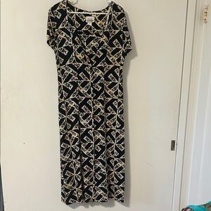 Vintage Hawaiian  Black and Tan Patterned Maxi Dress